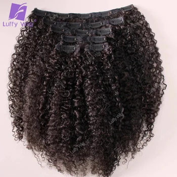 Seamless pu 3c 4a Afro Kinky Curly Clip in Human Hair Extensions Remy Brazilian Curly Clip Ins On Hair Bundles For Black Women 1