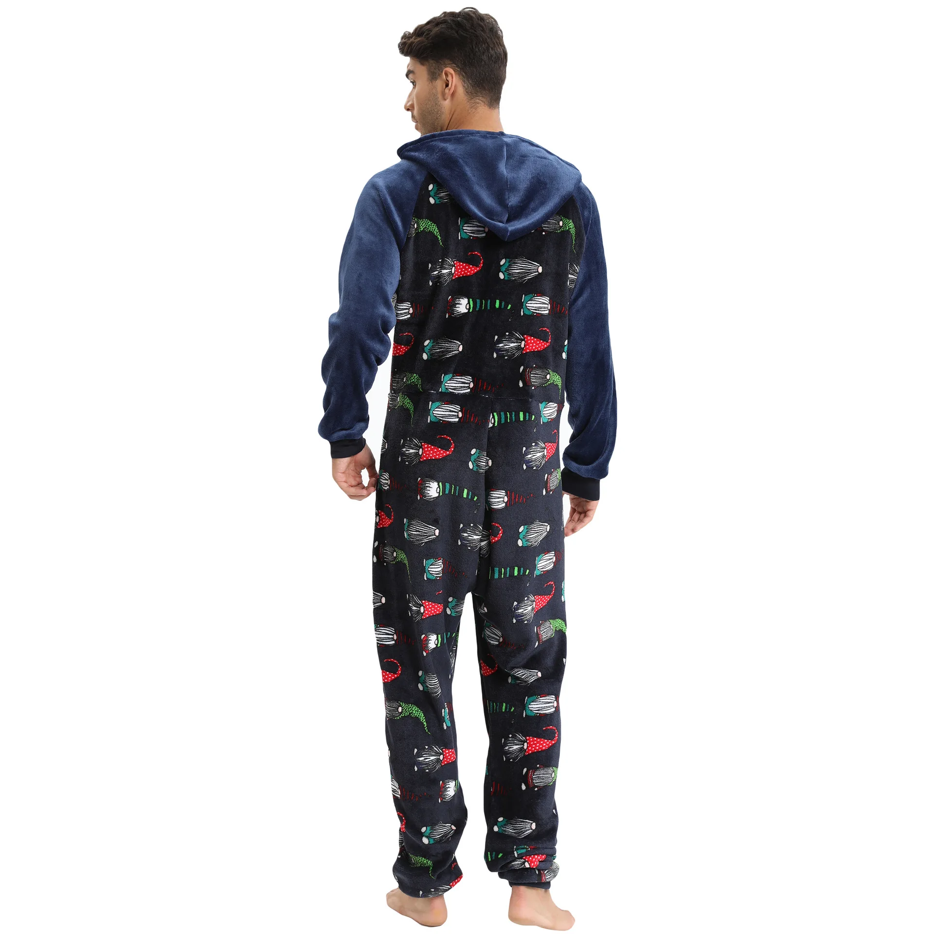 Autumn Winter Warm Men's Pajama Set Hoodies Overalls Men Halloween Print Onesies Zipper Jumpsuit Long Sleeve Male Clothes