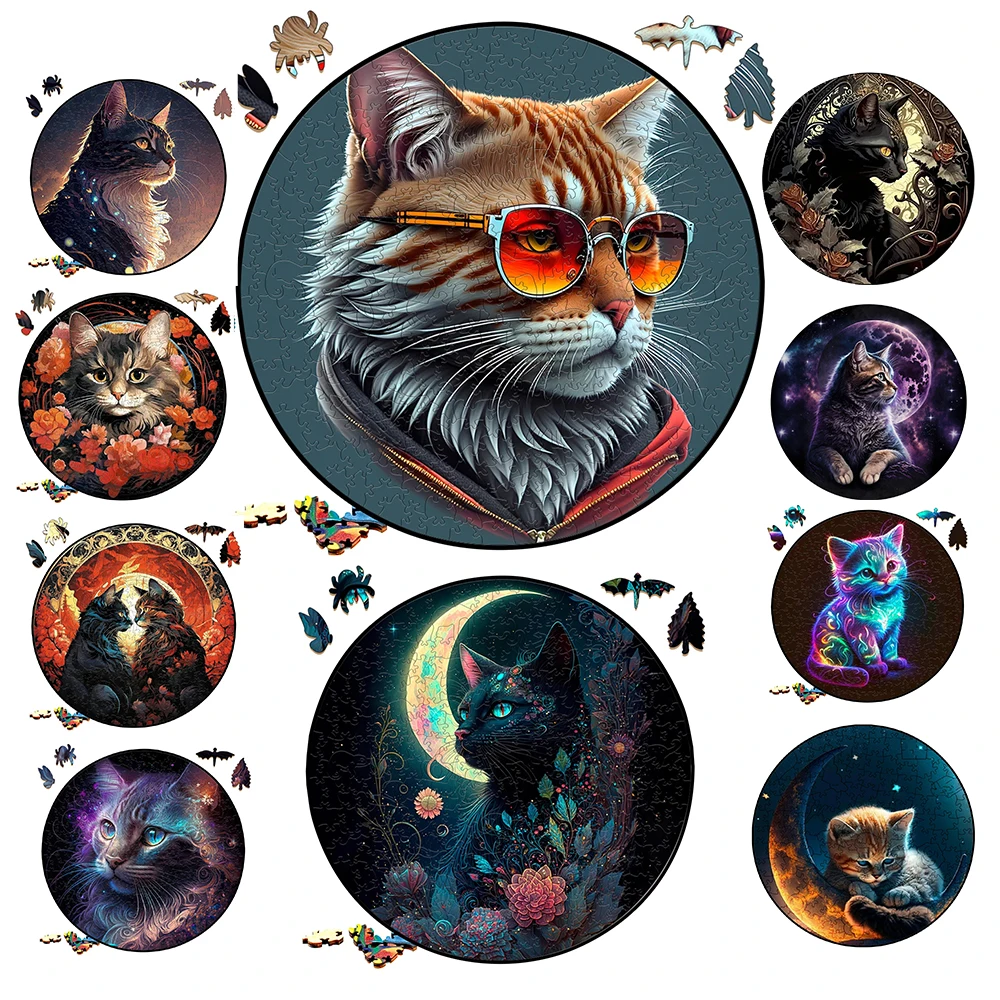 Cat A3 A4 A5 Wooden Puzzle for Adults Children Toys Wood DIY Crafts Round Shaped Holiday Gift Building Blocks Home Decorate Wooden Toys