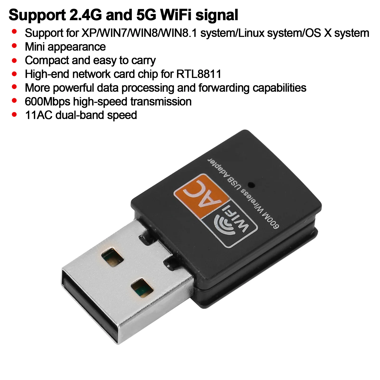 USB 컴퓨터 와이파이 수신기 와이파이 어댑터 USB 컴퓨터 수신기 5G 미니 2.4G 외부 8811 칩 무선 네트워크 카드 AC600M