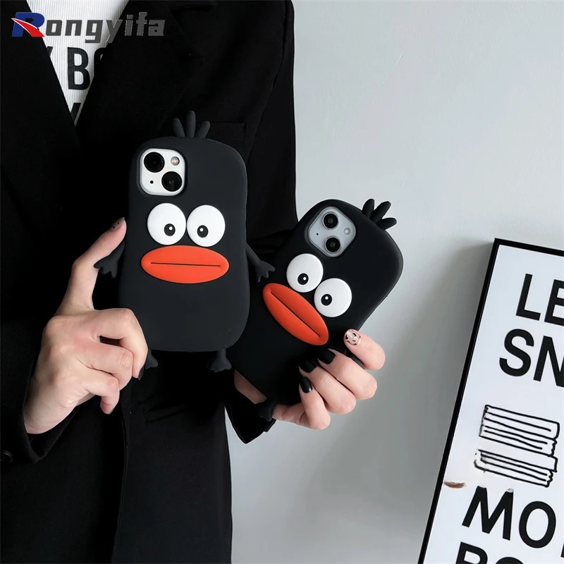 Cartoon 3D Duck Case Per Iphone 14 13 12 11 Pro Max Xr X Se 20 6S 6 7 8 Plus Cute Big Mouth Duck Soft Cover In Silicone