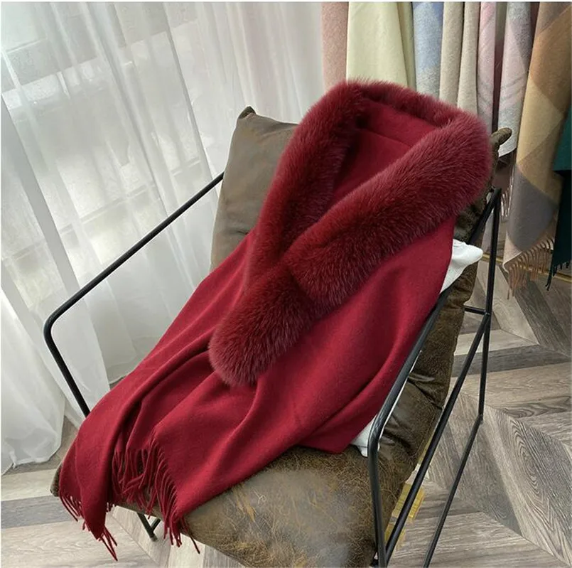 Neue Winter Mode Frauen Wolle Ponchos Mantel mit Echt Fox Pelz Trim Weibliche Mäntel Warme Schal Schal Wraps – Detail 28