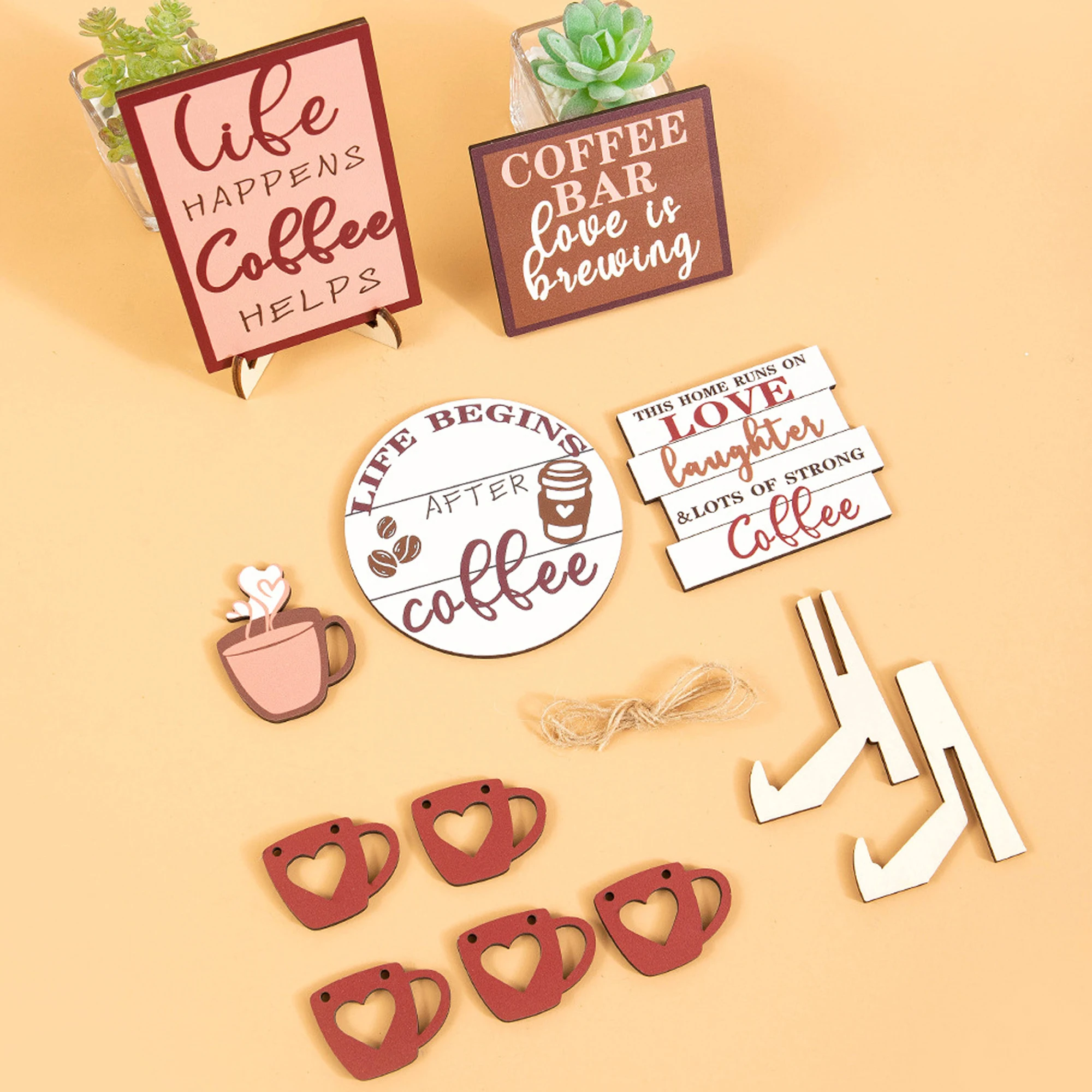 Rustic Coffee Lover s Tiered Tray Decor Set of 15 Wooden Farmhouse Table Ornaments for Home and Events