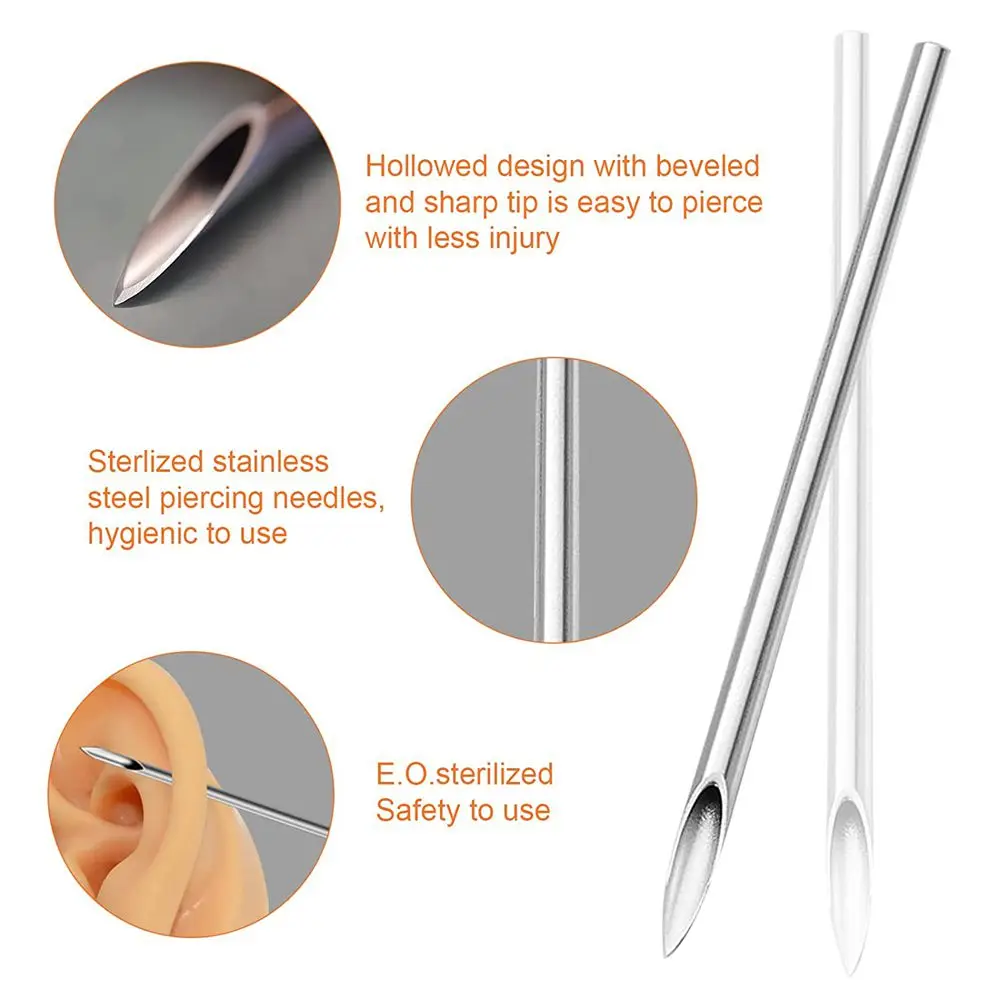 Mix Size Body Piercing Needles Disposable Sterile 12G 14G 16G 18G 20G Needle Navel Nipple Lip Navel Ring Kit Piercing Tool