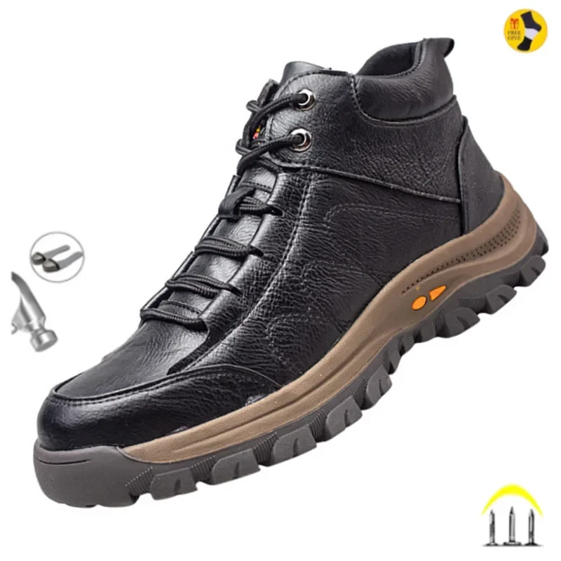 Safety Shoes Men Shoes Men Leather Safety Work Boots Steel Toe Puncture-proof Indestructible Safety Shoes Staleneus Construction Welding Work Boots