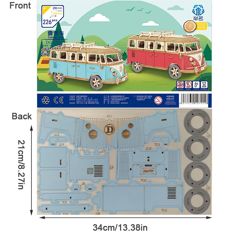 3D Wooden Retro Campervan Puzzle - European Style DIY Assembly Kit for Kids' Educational Play and Home Décor