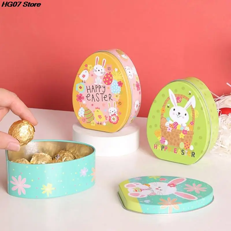 1PC Easter Box Candy Tin Tins Boxes Gift Cookie Storage Tinplate Lids