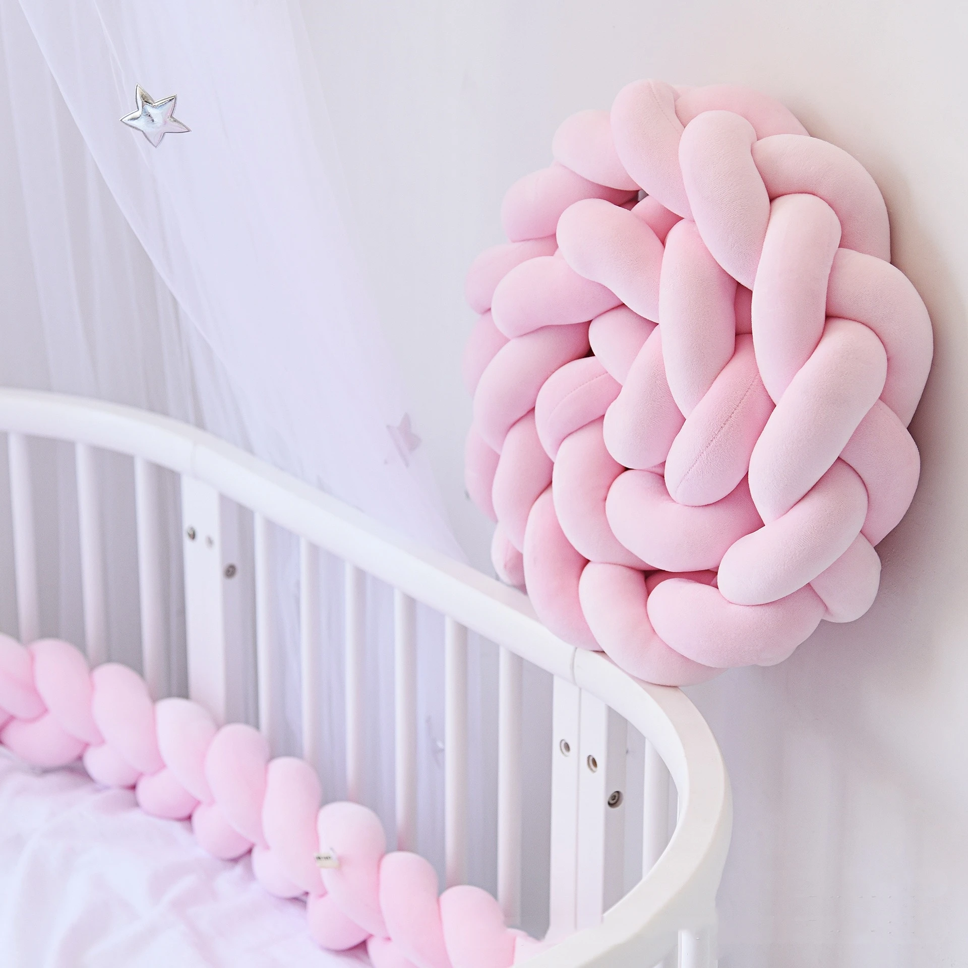 Crib Bumper 2M Baby Bed Bumper Long Knotted 3-strand Braided for Infant Crib Protector Cot Bumper Room Decor Crib Bedding Set