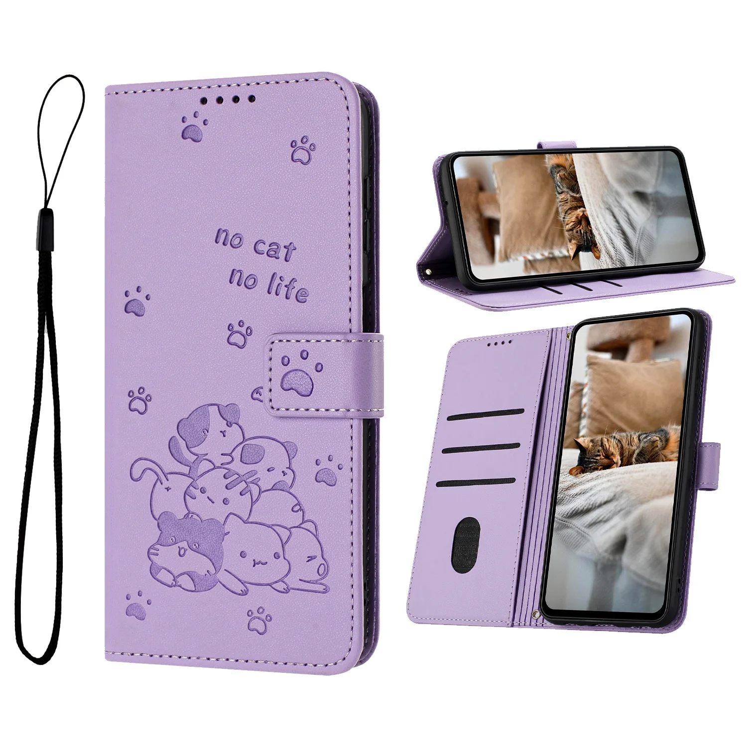 Elegant Leather Cat Design Phone Wallet Case Cover