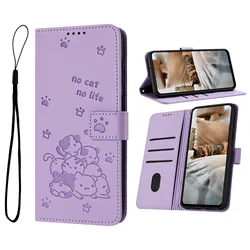 Elegant Leather Cat Design Phone Wallet Case Cover - Motorola Moto G55 (YX - XM - purple)
