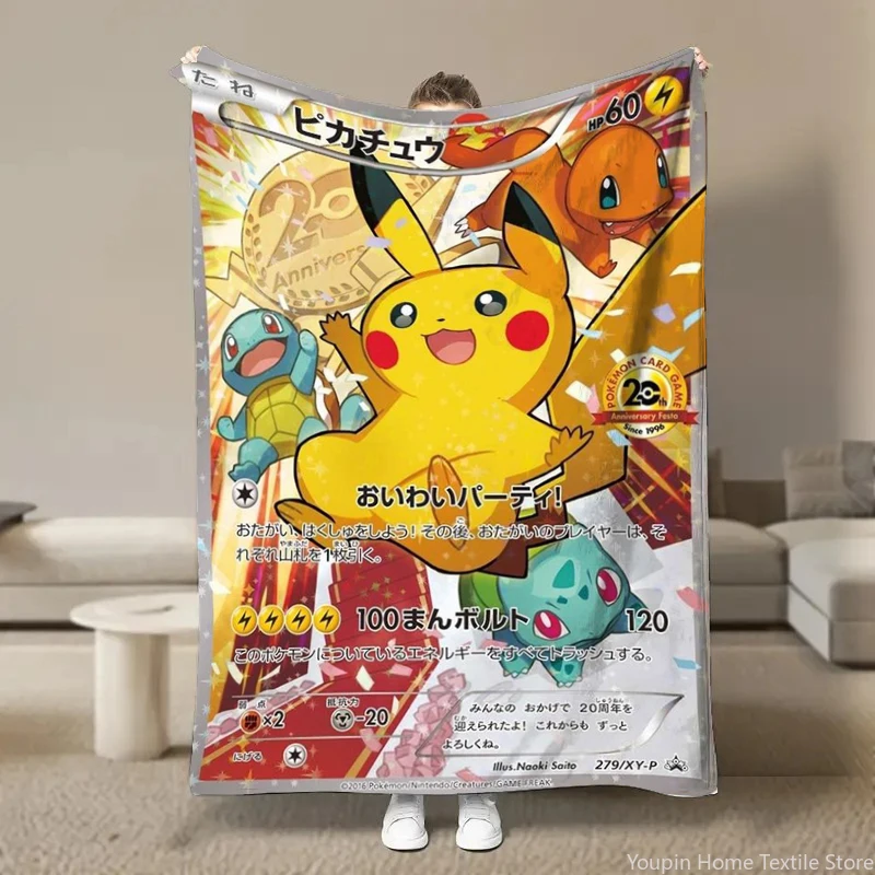 Japanese Anime Pokemon Card HD Cartoon Plush Blanket for Bed Sofa Soft Flannel Throw Fluffy Children Picnic Blankets Kids Gift 6