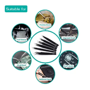 Stainless Steel Curved Straight Black Tweezer Nail Art Rhinestones Nipper Picking Tool Sequins Beads Making Tool Hand Tool Set