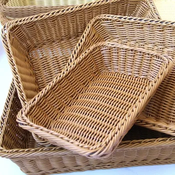 Hand-Woven Imitation Rattan Rectangular Storage Basket 1