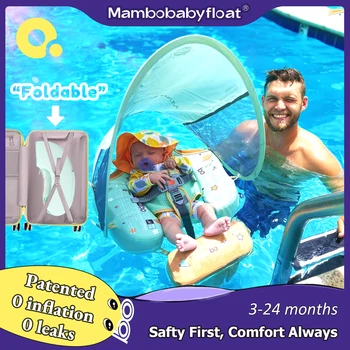 Mambobaby Baby Foldable Float Inflatable Free with Sun Canopy Safe Crotch Strap Pool Swim Ring Swim Tube Pool Float Water Circle 1