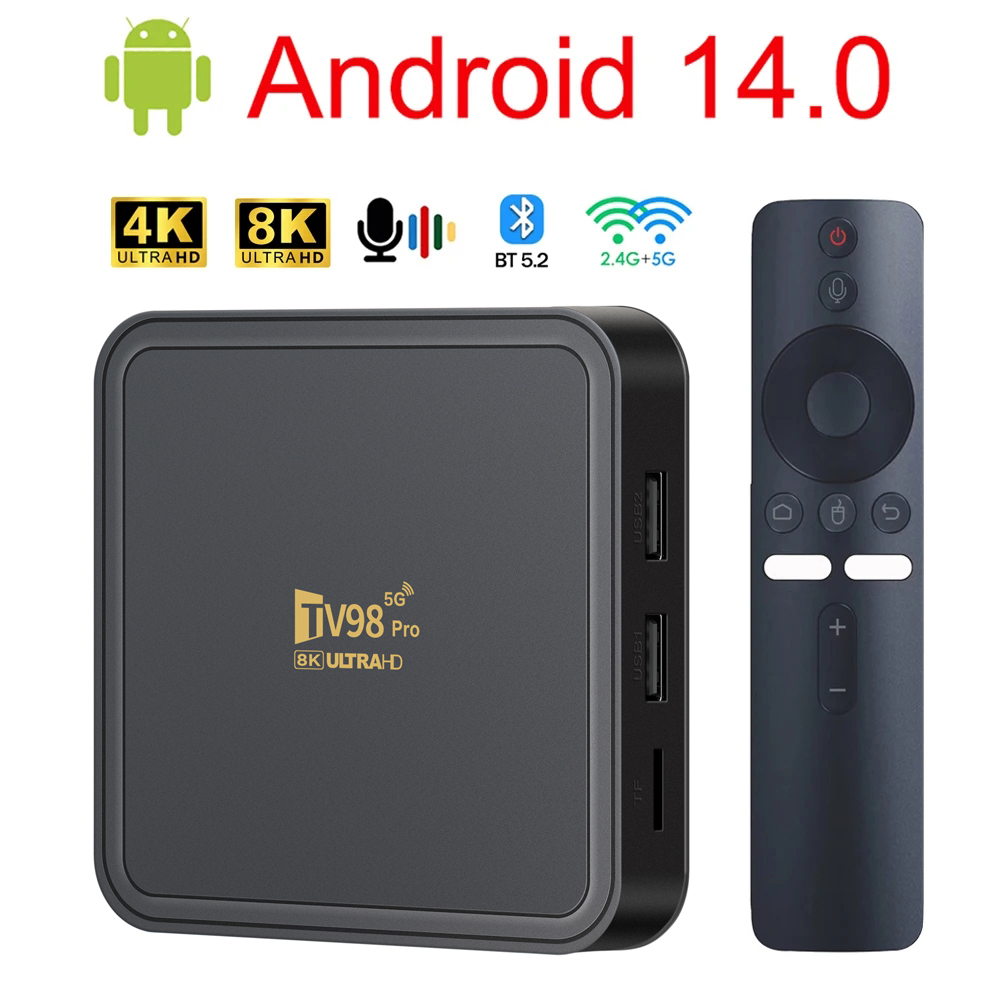 TV98 PRO TV Box Android 14 ATV H313 Quad Core 5G Dual Wifi 8K 4K Media Player TB 5.2 Support Voice remote control TV Box
