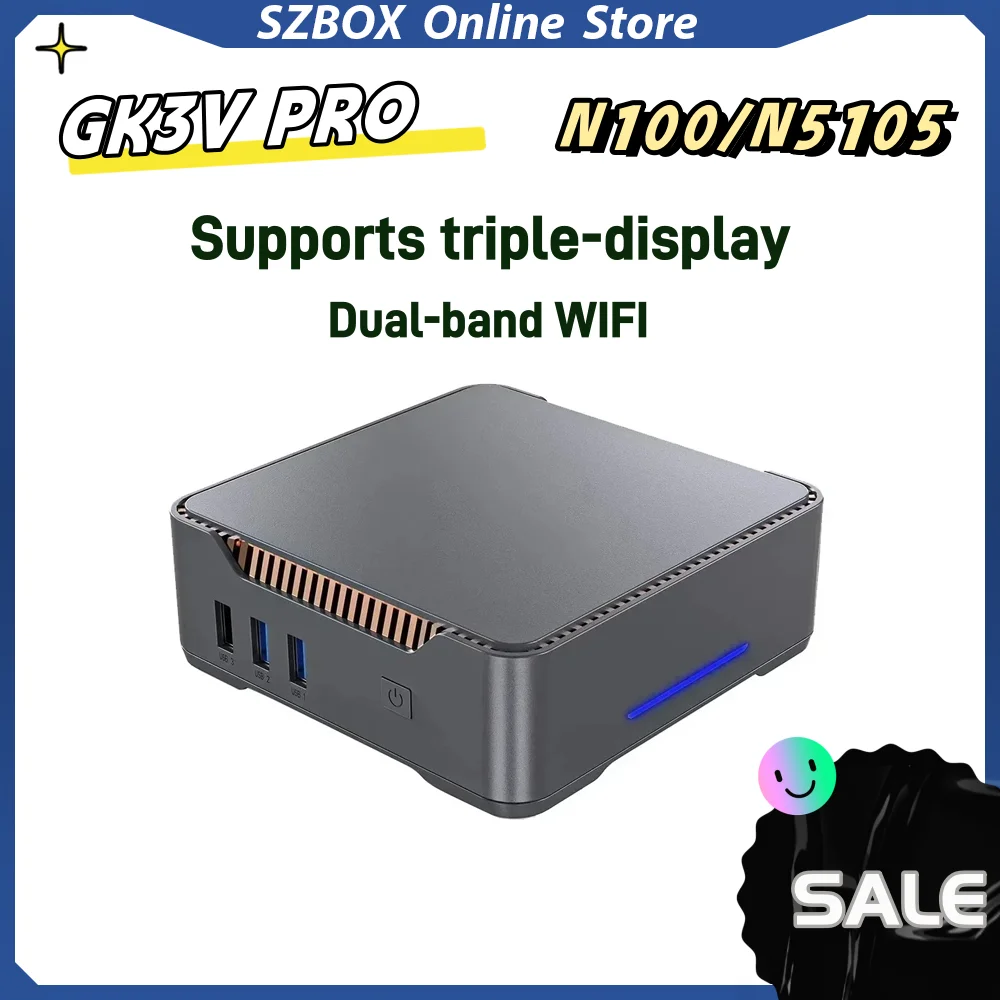 

SZBOX GK3V Pro N100 N5105 N5095 MINI PC Windows 11 PRO DDR4 SSD Dual WIFI 1000M LAN VGA Gamer Computer Desktop
