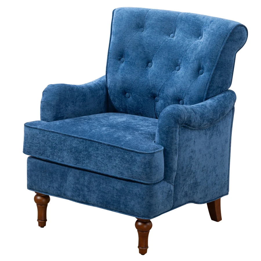 Accent Chair With Comfy Chenille Club Fabric Comfy Upholstered Living Room Arm Chair Springs Cushions and Retro Wooden Legs Fab 6