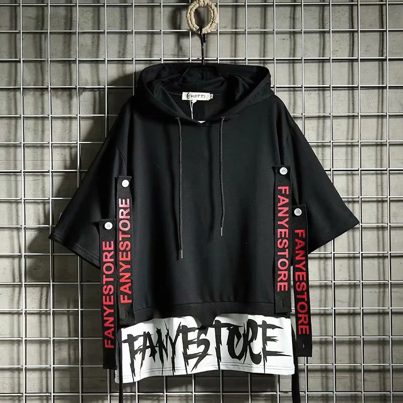 HOUZHOU Autumn Men's Hoodie Sweatshirt Casual Black Hoodies Tops Techwear Hip Hop Harajuku Patchwork Japanese Streetwear Men