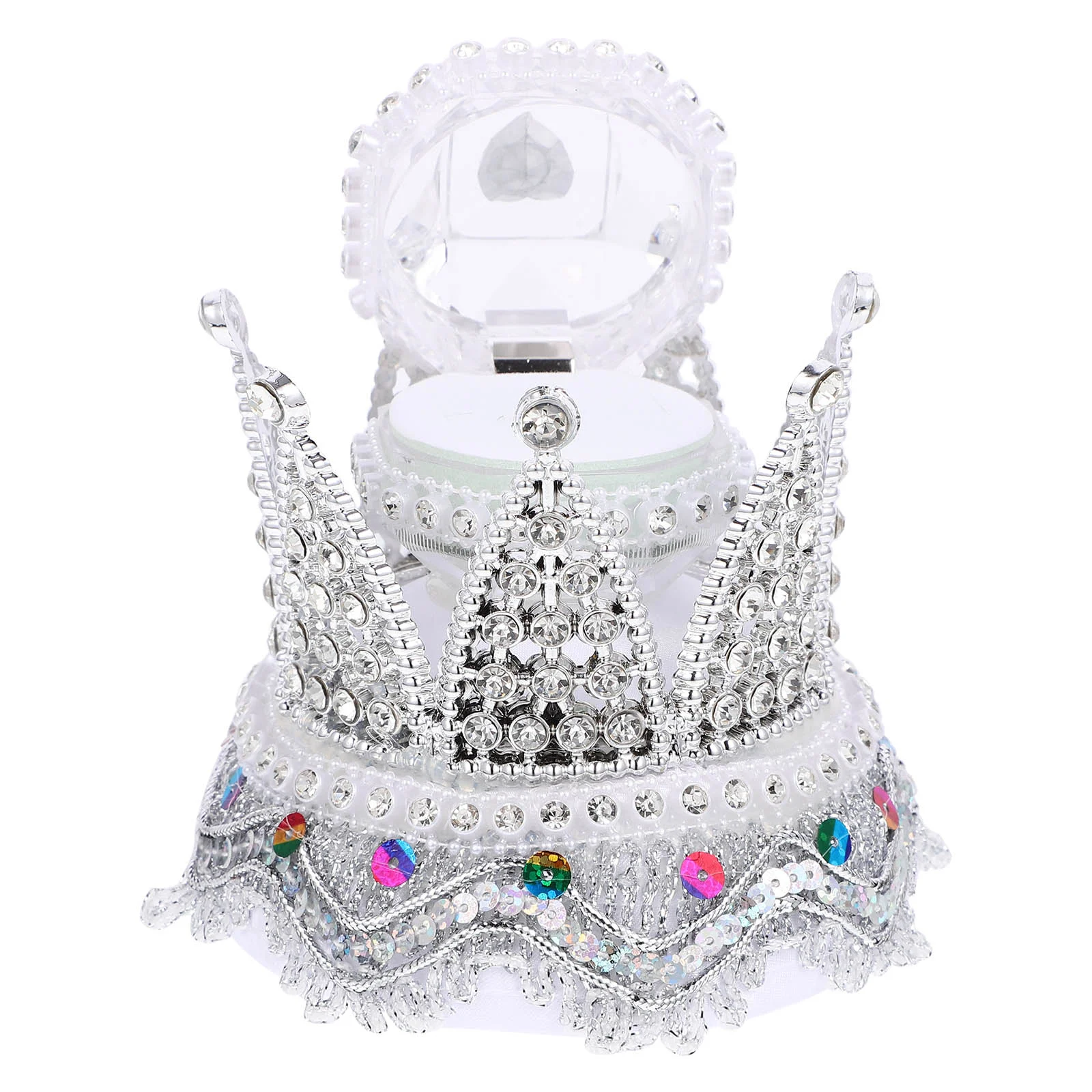 

Crown Trinket Box Vintage Rhinestone Tiara Ring Box Hinged Collectible Crown Jewelry Presentation Storage Chest Holder