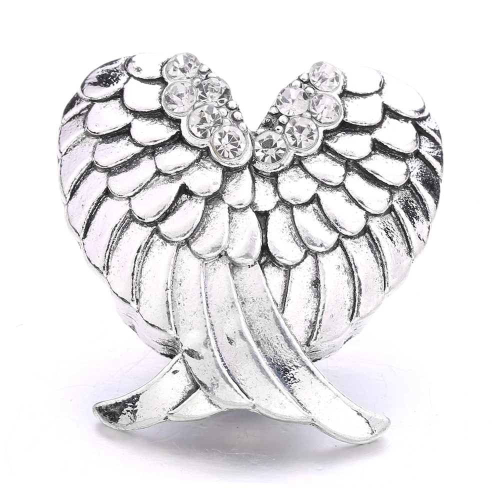 20pcs Retro Snap Button Jewelry Metal Heart Wing 18mm Snap Buttons Fit Bracelet Necklace