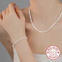 2 قطع أنيقة 925 فضة سلسلة سوار قلادة مجموعة مجوهرات، للنساء سيدة الرجال الزفاف، هدية عيد الحب 1