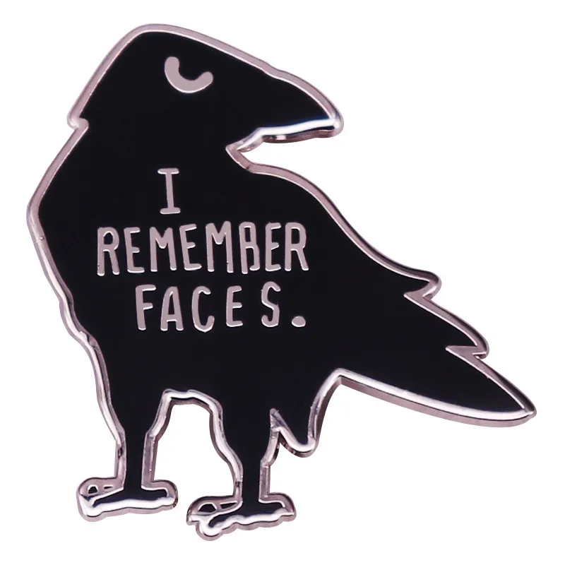 

I REMEMBER FACES Hard Enamel Pin Crow Metal Badge Animal Brooch for Jewelry Accessory Gifts