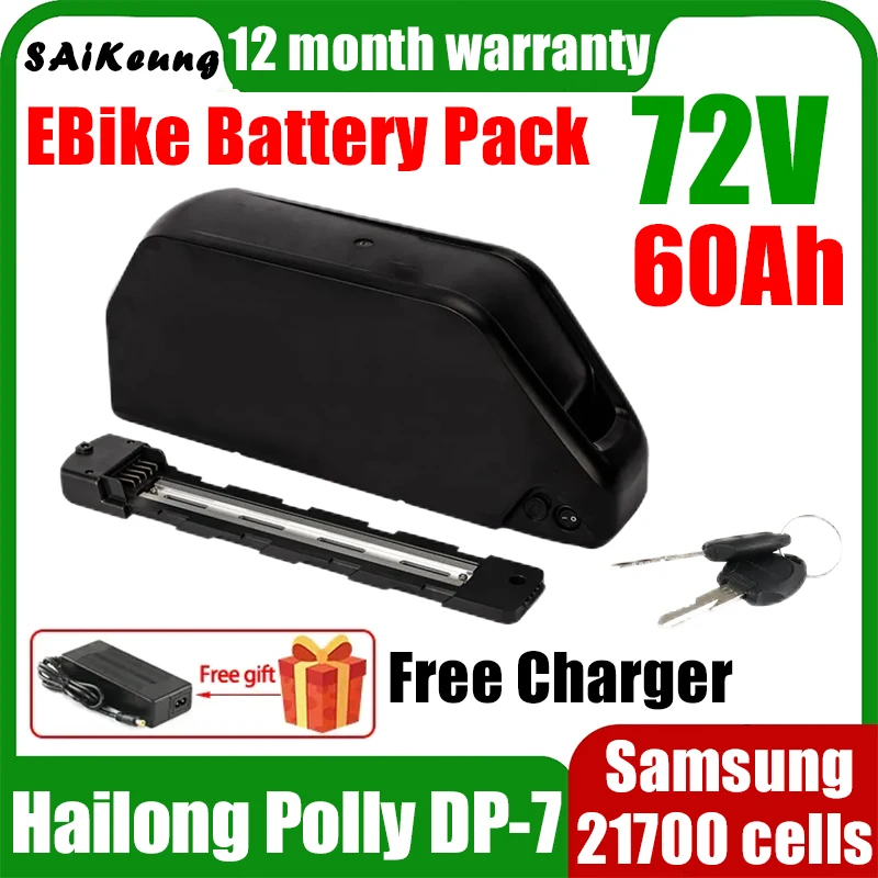 

72V 60V Ebike Batterij Hailong Polly 21700 Downtube 36V 48V 52V 25ah 30 40 50ah Lithiumpakket Voor 3000W 2000W 1500W 750W 500W