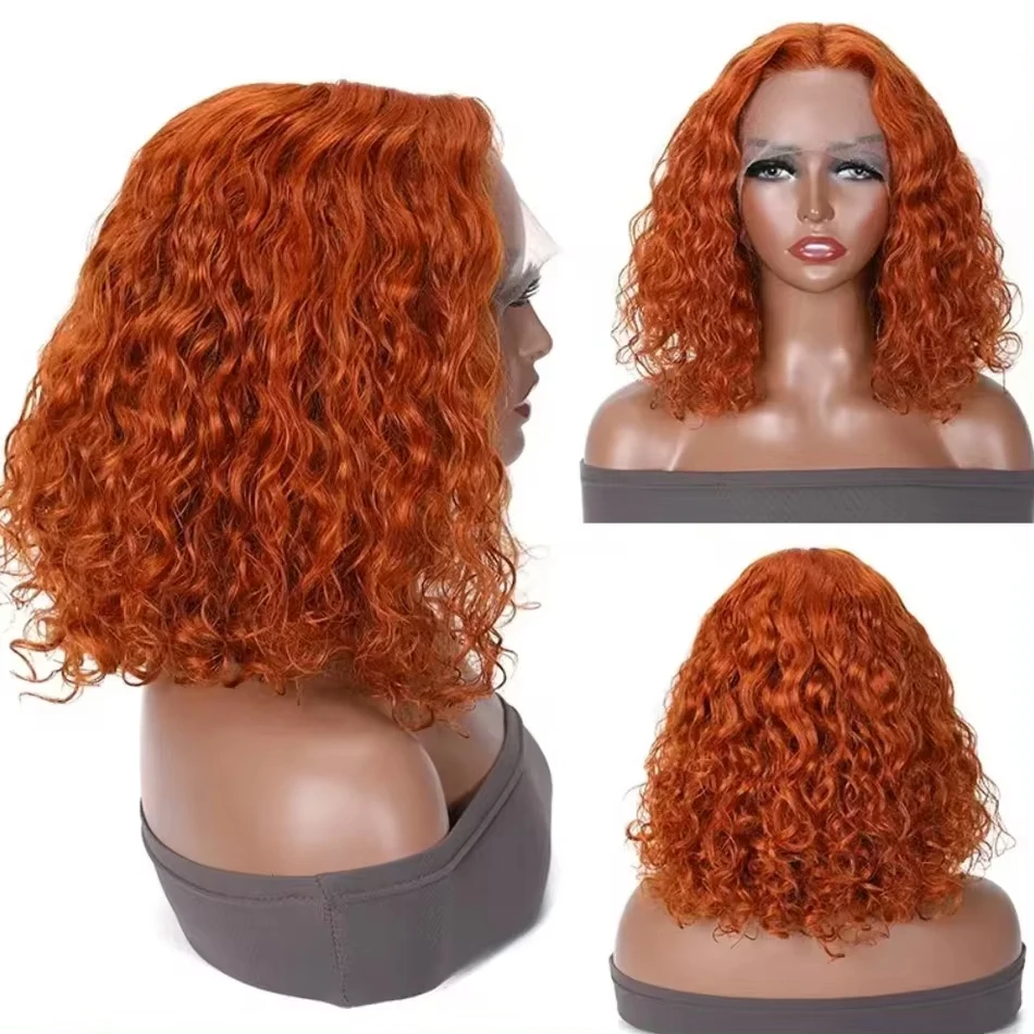 220 Density Orange Ginger 13X6 Lace Frontal Wigs Short HD Deep Wave Human Hair Bob Remy Brazilian 13x4 Bob Curly Lace Front Wig