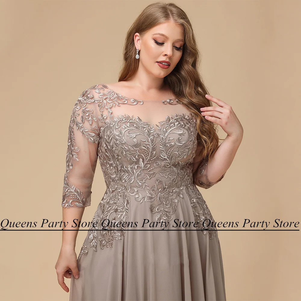 Plus Size Mother of Bride Dress 3/4 Sleeves Applique Floor Length A Line Chiffon Summer Wedding Guest Gown mother bride dresses