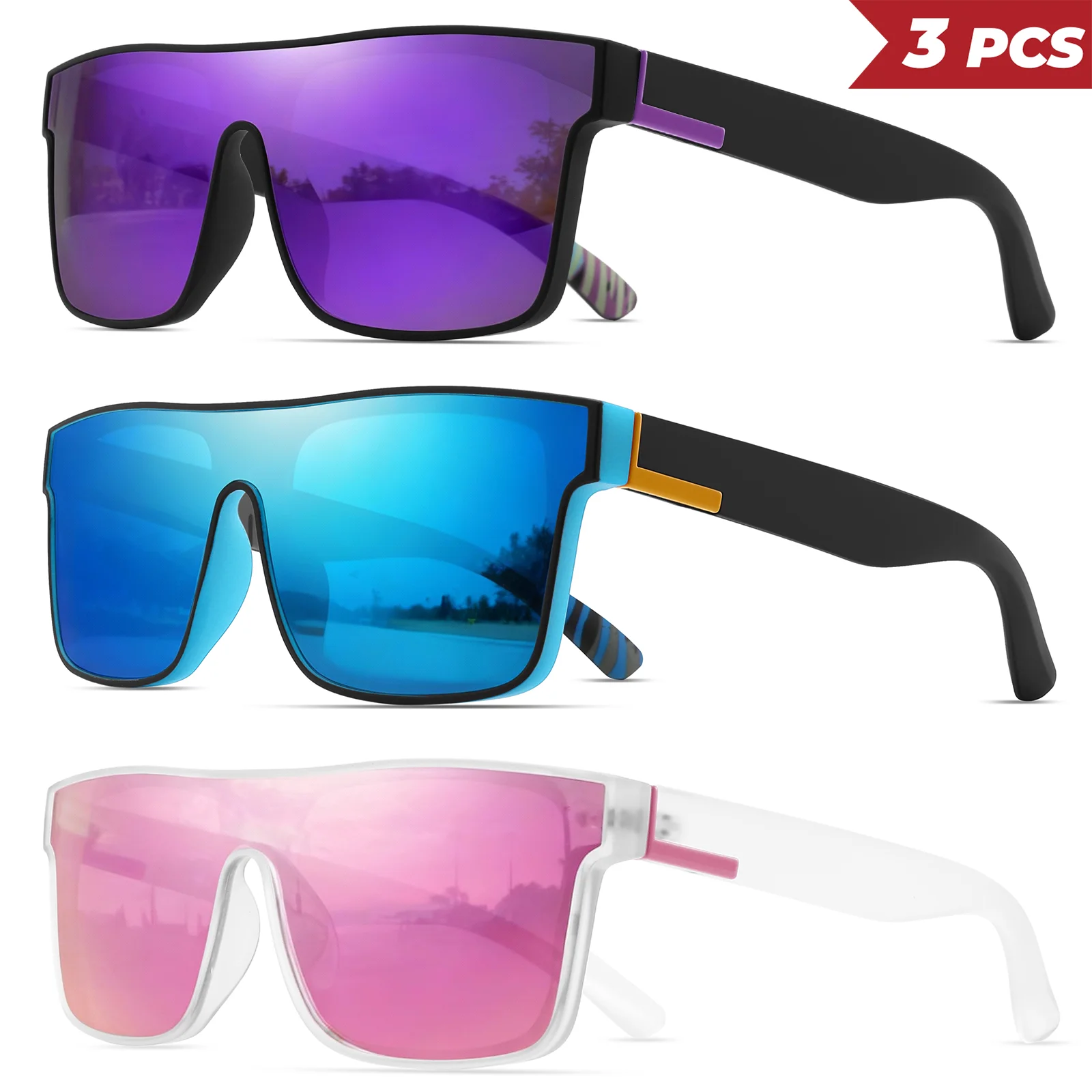 Lunettes carrées classiques fashion unisexe UV400 - Verre unique pour vélo, randonnée et voyage