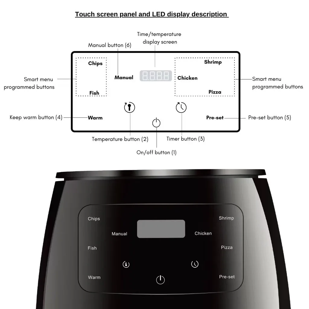 2025 New Style 6l Touch Control Air Fryer Oven With Cooking Single Pot Led Display Large Air Fryer Toaster 5