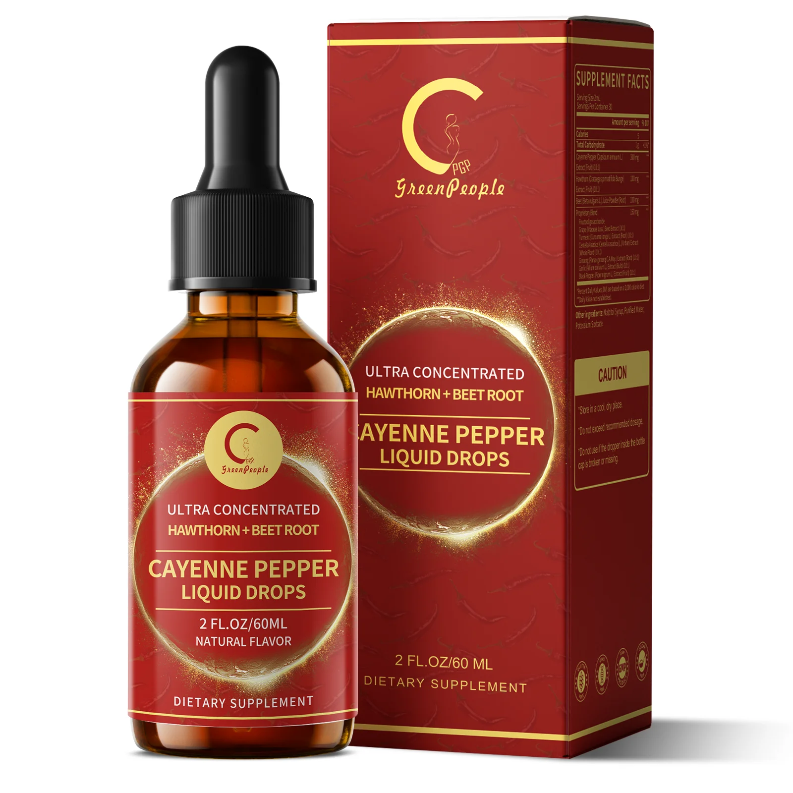 Organic Cayenne Pepper Drops 7-in-1 Complex Turmeric ,Ginseng Garlic Supplement Support Heart Function& Blood Pressure Balance
