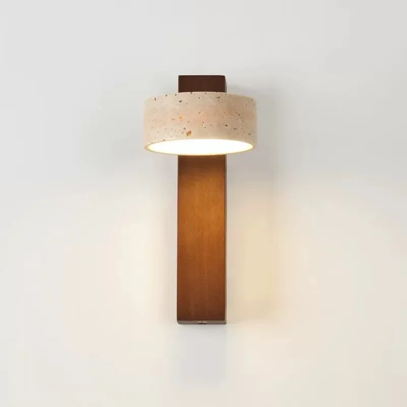 Cream Style Bedroom Bedside Wall Lamp With Pull Switch Wire Rotatable Led Light Stone Homestay Log Wood Walnut Soft Down Lights