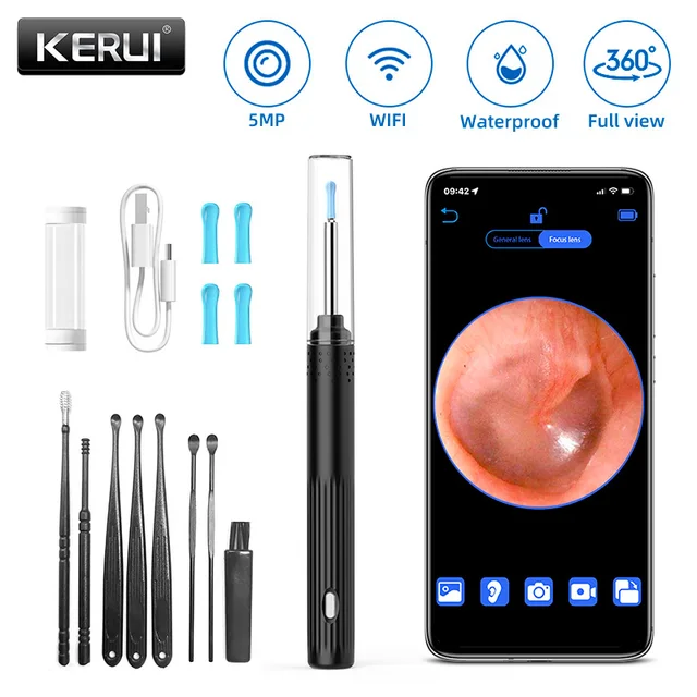 KERUI Earwax Remover Cleaning Tool Ear Endoscope with Mini Camera USB C Charging Earpick Health Care Set for iphone Android 1