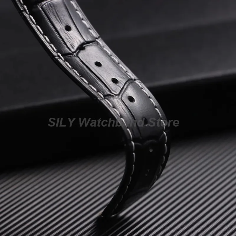 Elegant Leather Cowhide Watch Band with Butterfly Buckle - Business Bracelet Style