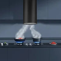 Big Suction Round Ceiling Chimney Hood Column Black Round Ceiling Island Range Hood Cooking Kitchen Hood With Aluminum Filters 1