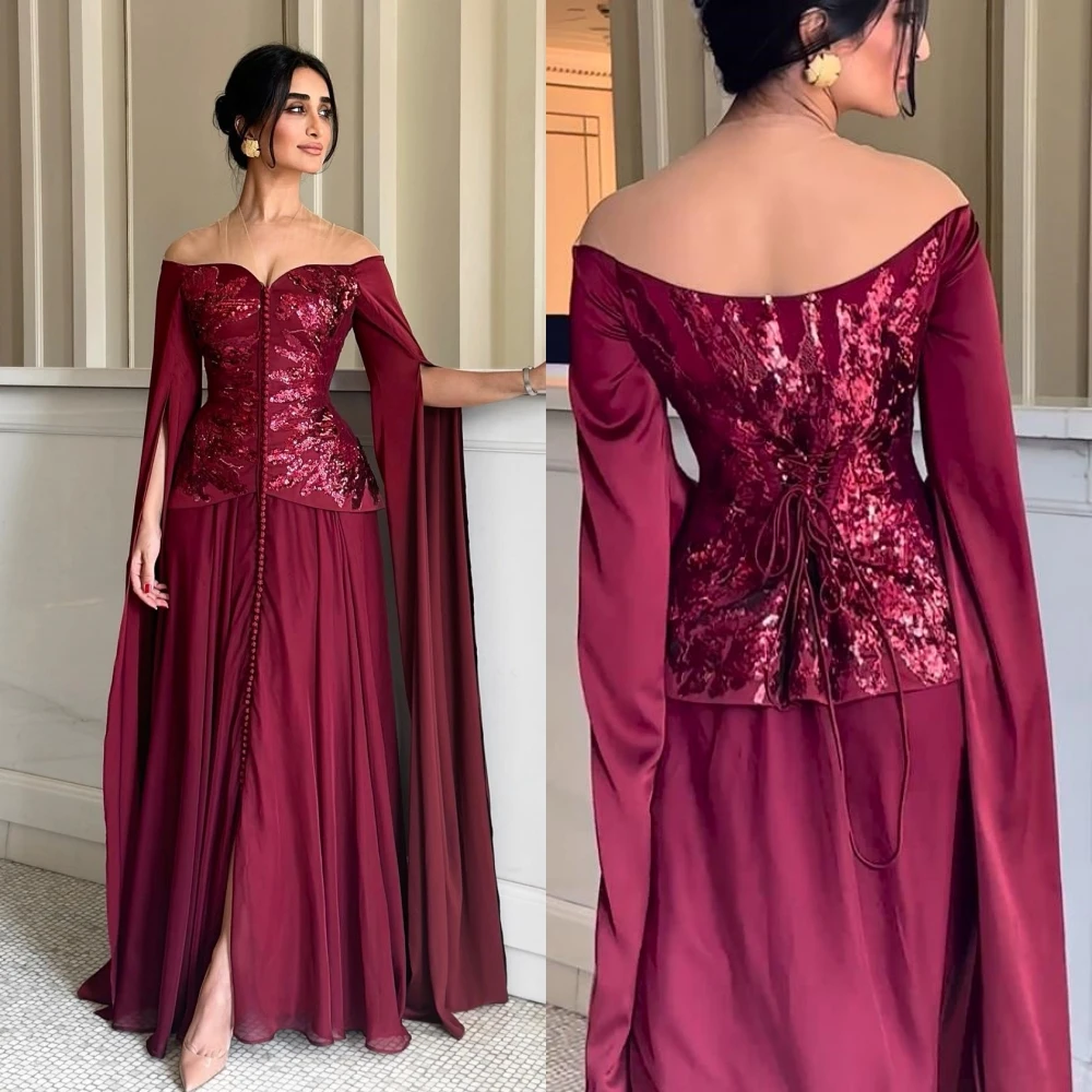 Prom Dress Saudi Arabia Satin Sequined Button Formal Evening A-line V-neck Bespoke Occasion Gown Long Dresses elegant sequined satin mermaid evening gowns high neck sleeveless sweep train prom dresses saudi arabia formal party dress