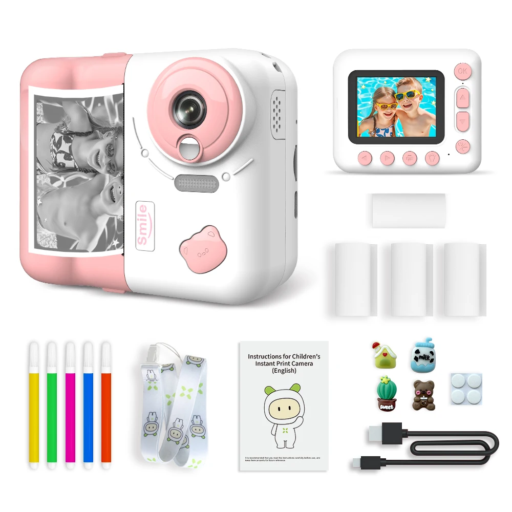 2.4 Inch IPS Screen Children Instant Printer Camera Digital Photo Video Camera with Thermal Printer Kid Camera Birthday Gift Toy