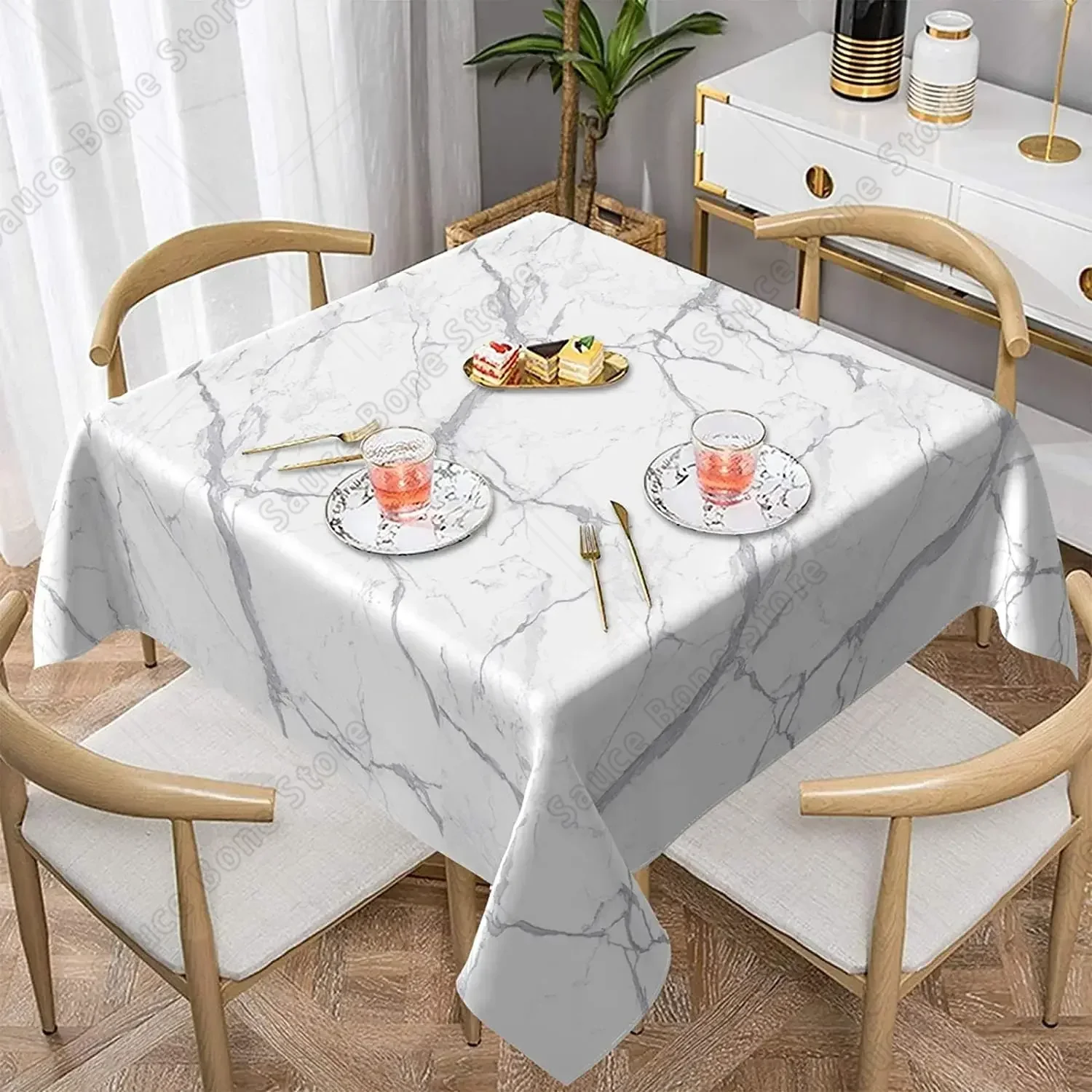 Square Table Cloth 54"x54" 60"x60" Washable Table Cover Marble Waterproof Tablecloths for Kitchen Dining Room Wedding