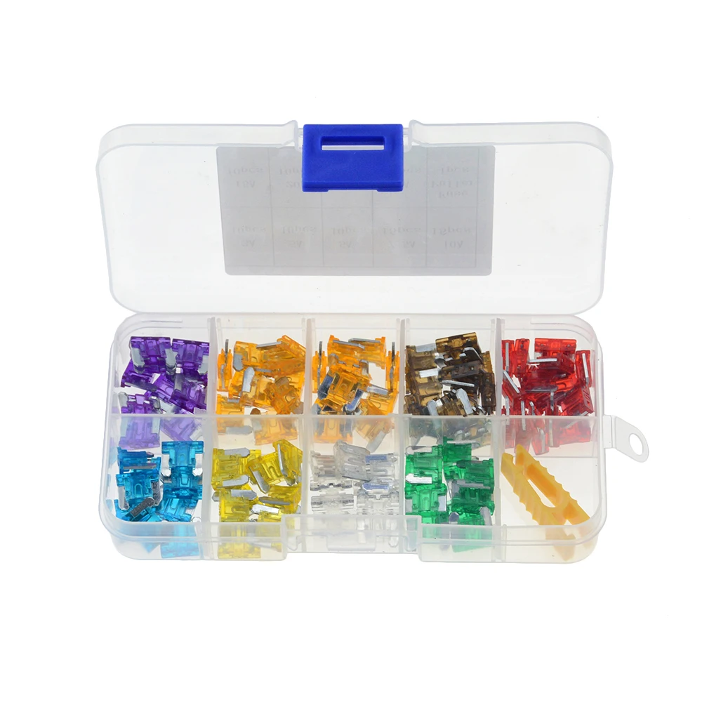 Car Fuses Kit 100pcs/lot Car Truck Micro Blade Fuses 3A 5A 7.5A 10A 15A 20A 25A 30A AMP Plastic Box Assortment with Clip