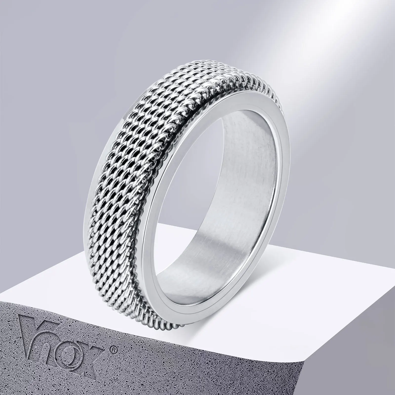 Vnox Waterproof Stainless Steel Metal Spinner Mesh Wedding Band
