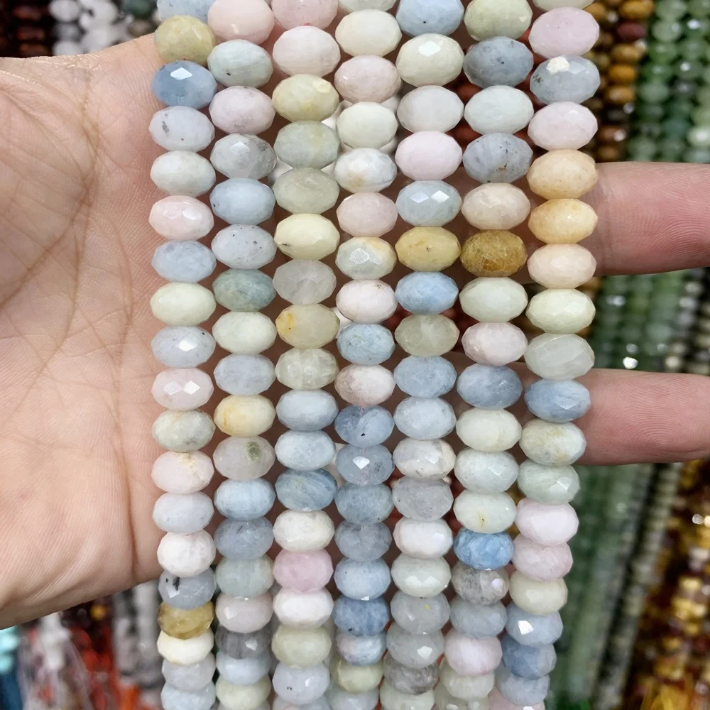 Faceted Natural Stone 6x10mm morganite Ocean Agate  Red Jasper Spacer Beads For Jewelry Making Diy Bracele tnecklace