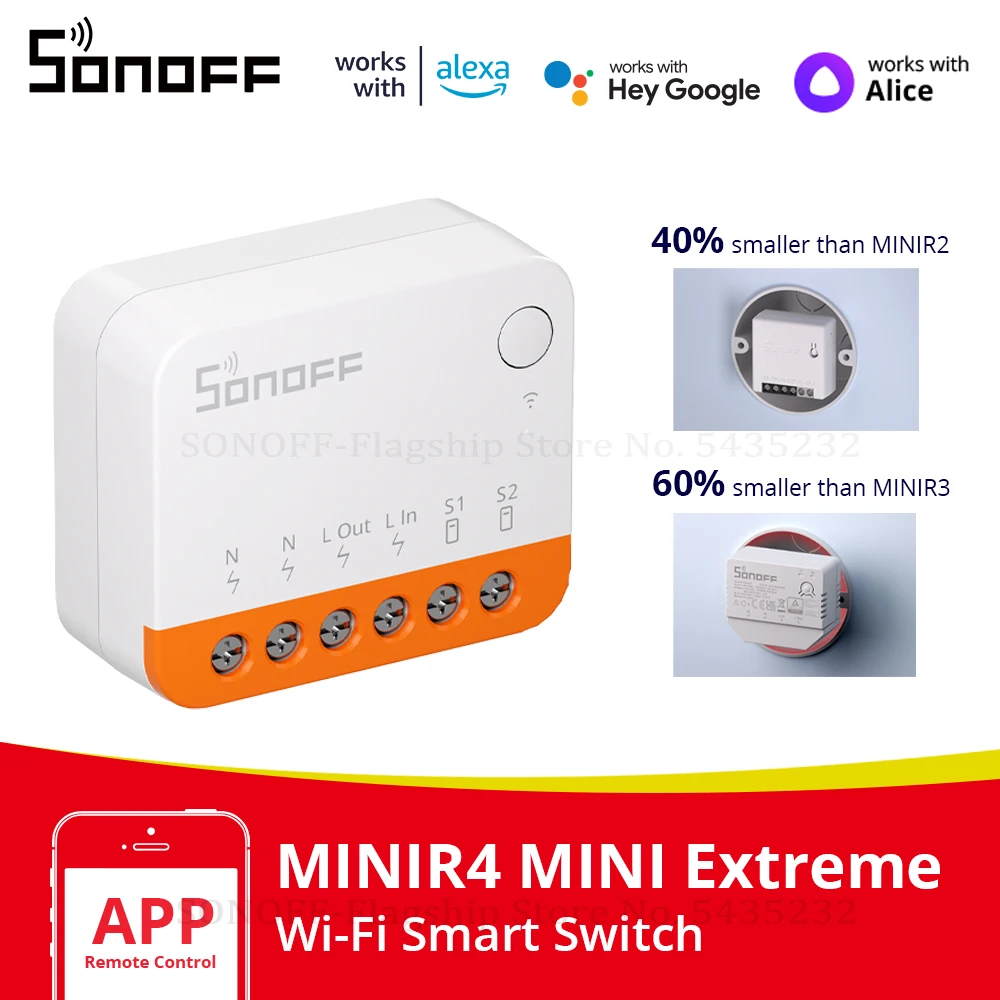 SONOFF MINIR4 WiFi Smart Switch 2 Way Control Mini Extreme Smart Home citations Support R5 S-MATE voix pour Alexa Alice Google Home