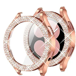 Elegant Bling Diamond Bumper Case for Galaxy Watch - Fashionable Two-Row Crystal Cover (Rose gold)