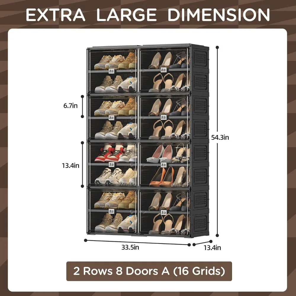 black shoe rack organizer cabinet for closet entryway,clear shoe storage boxes stackable sneaker storage with door easy assembly