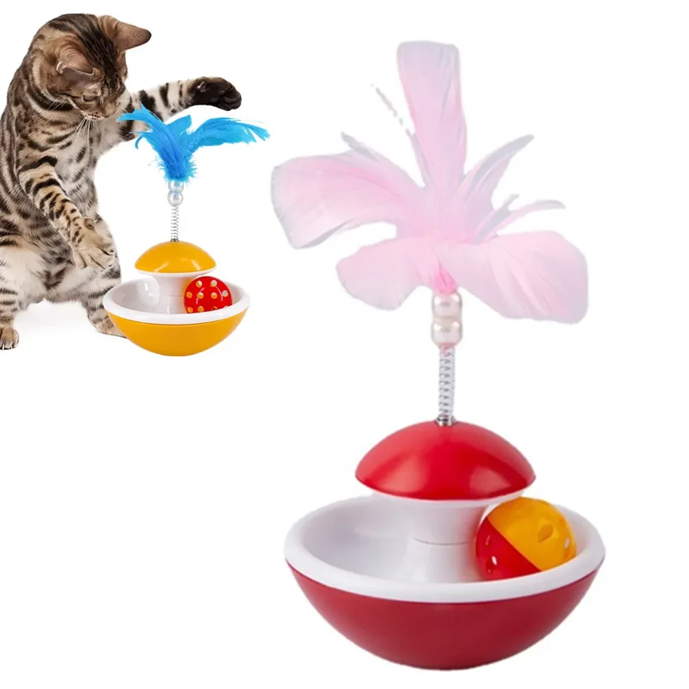 

Interactive Cat Toys Feather Tumbler Cat Toy Ball with Bell Funny Kitten Teaser Stick Toys Creative Pets Cats Roller Ball Toy