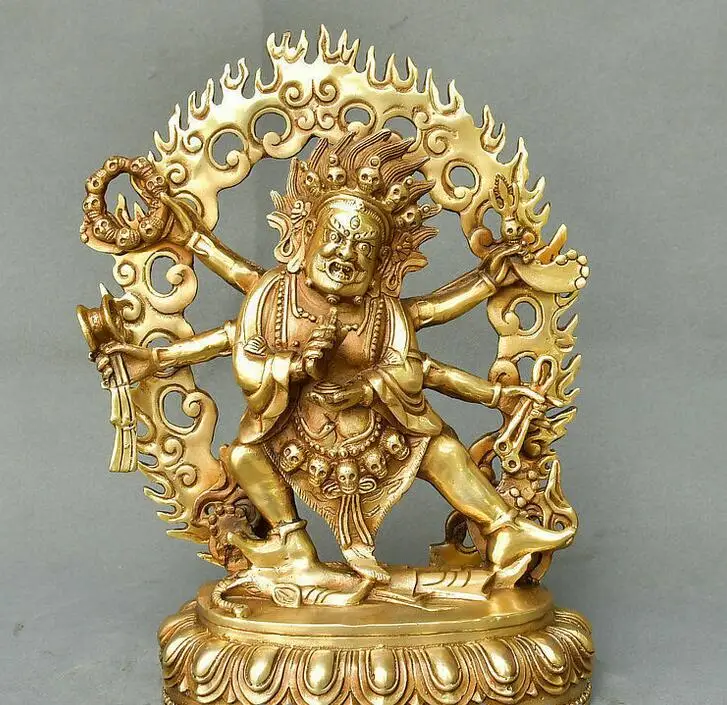 

11" Old Tibet Copper Buddhism 6 Arms Mahakala Wrathful Deity Buddha Statue