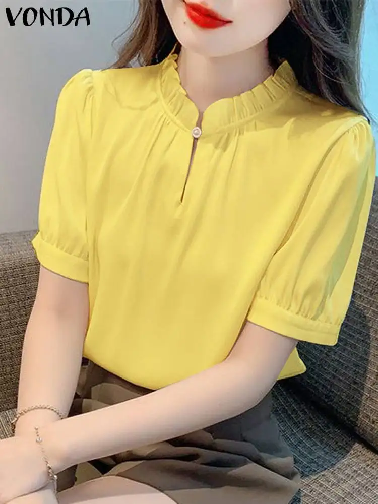 Anunciada® | Summer Blouse With V-Neck And Puff Sleeves