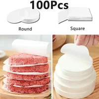 Papiers de cire en papier pour galettes de hamburgers, 50/100 pièces, papillons pressés congelés séparés pour galettes de hamburgers, papier antiadhésif pour bœuf et viande de barbecue 2