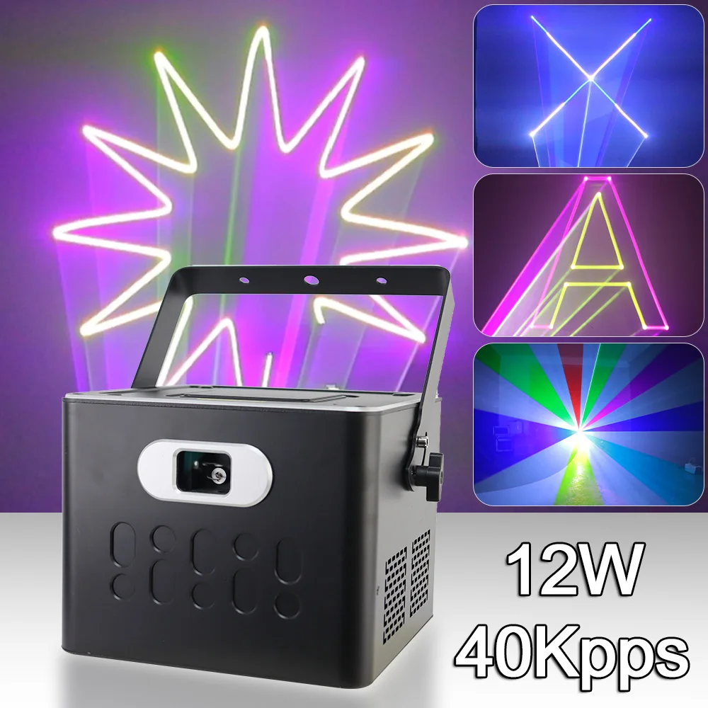 

YUER 12W RGB Full Color 40Kpps Scanner Animation Beam Projector With ILDA Stage Lighting Party Club Decoration Dj Disco Lamp